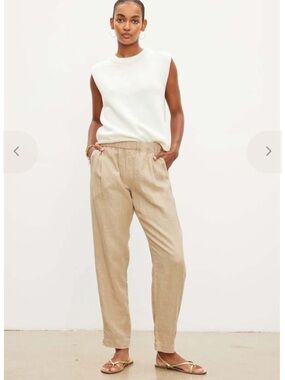 Velvet by Graham & Spencer Beige Linen-Blend Relaxed Trousers